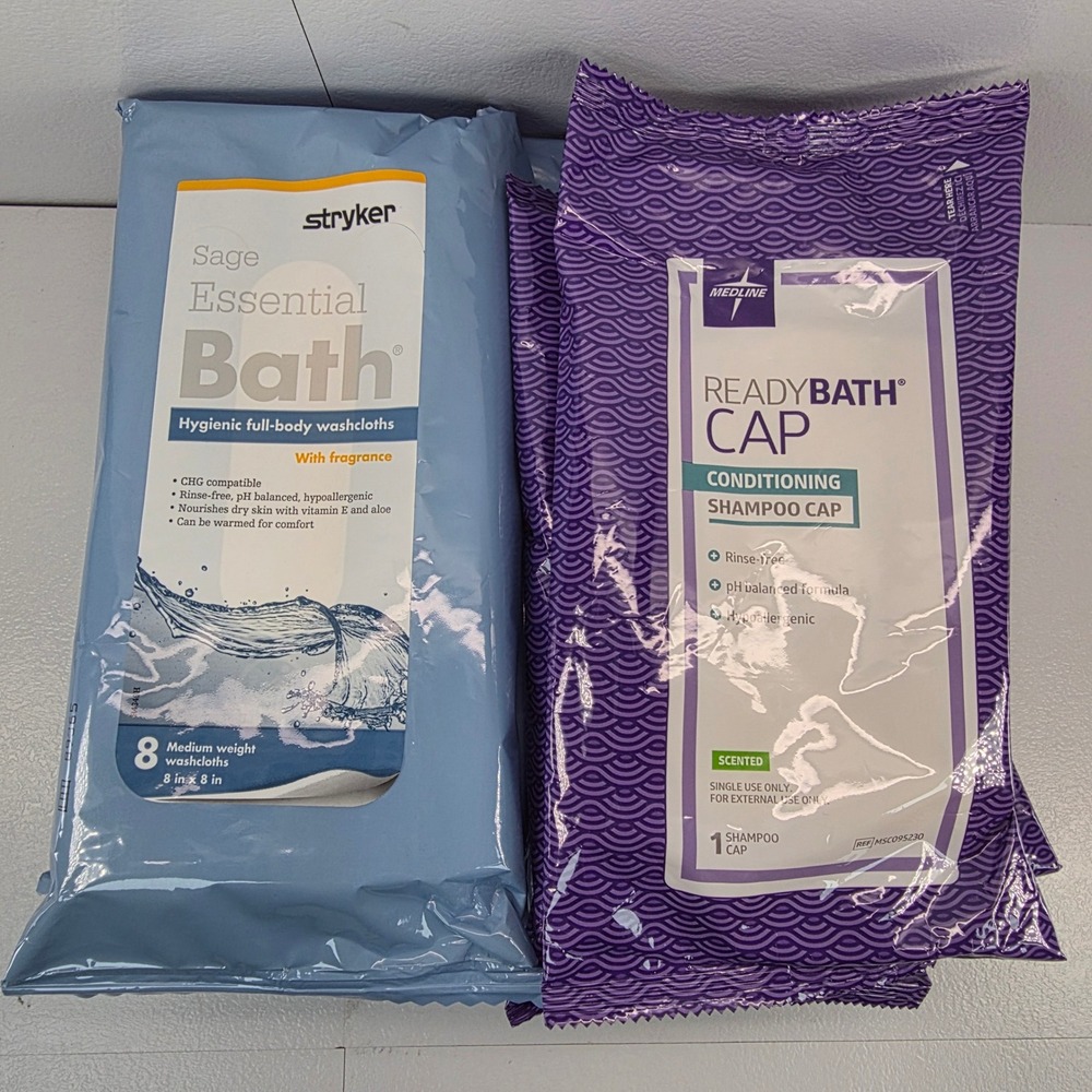 LOT Stryker Essential Hygienic Body‎ Washcloths Medline ReadyBath Shampoo Caps